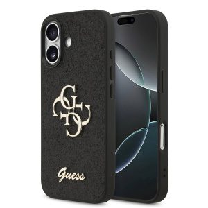 Guess PU Fixed Glitter 4G Metal Logo Zadní Kryt pro iPhone 17 Black GUHCP17SHG4SGK