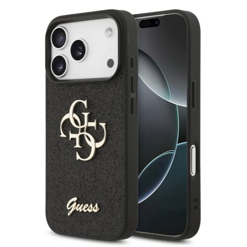 Guess PU Fixed Glitter 4G Metal Logo Zadní Kryt pro iPhone 17 Pro Black GUHCP17LHG4SGK