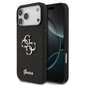 Guess PU Fixed Glitter 4G Metal Logo Zadní Kryt pro iPhone 17 Pro Max Black GUHCP17XHG4SGK