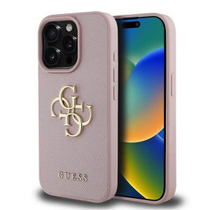 Guess PU Grained 4G Metal Logo Zadní Kryt pro iPhone 15 Pro Pink GUHCP15LPGT4MBP