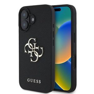 Guess PU Grained 4G Metal Logo Zadní Kryt pro iPhone 16 Black GUHCP16SPGT4MBK