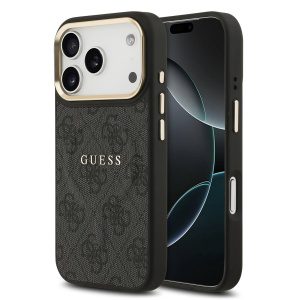 Guess PU Leather 4G Gold Frame MagSafe Zadní Kryt pro iPhone 17 Pro Black GUHMP17LP4MSEGCK