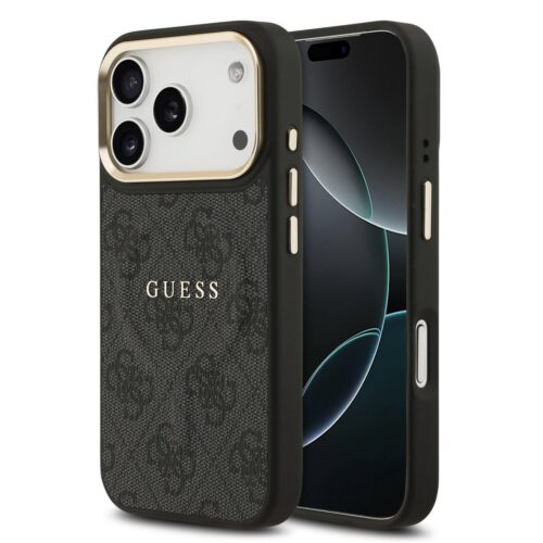 Guess PU Leather 4G Gold Frame MagSafe Zadní Kryt pro iPhone 17 Pro Black GUHMP17LP4MSEGCK