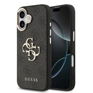 Guess PU Leather 4G Metal Logo Gold Frame Zadní Kryt pro iPhone 17 Black GUHCP17S4GMGCGR
