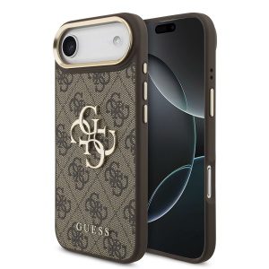 Guess PU Leather 4G Metal Logo Gold Frame Zadní Kryt pro iPhone Air Brown GUHCP17M4GMGCBR