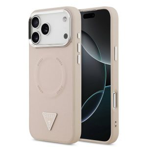 Guess PU Leather Triangle Logo MagSafe Zadní Kryt pro iPhone 17 Pro Max Pink GUHMP17XPSDTSCMP