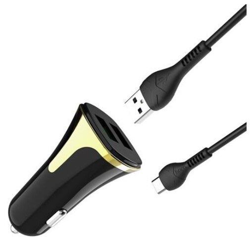 HOCO Car Charger Universe Double Port QC3.0 with USB-C Cable Black
