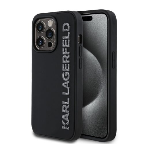 Karl Lagerfeld 3D Rubber Glitter Logo Zadní Kryt pro iPhone 13 Pro Black KLHCP13LRBKGVCK