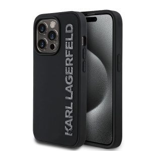 Karl Lagerfeld 3D Rubber Glitter Logo Zadní Kryt pro iPhone 14 Pro Black KLHCP14LRBKGVCK