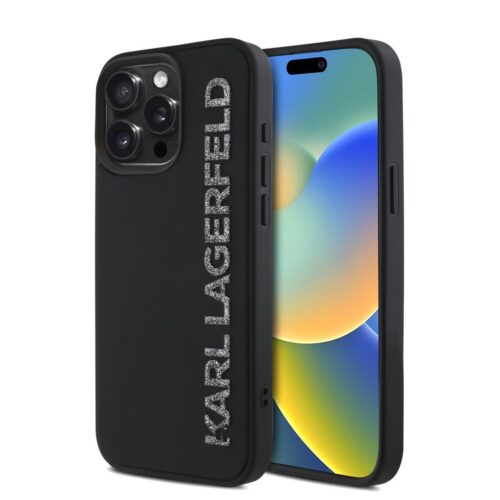 Karl Lagerfeld 3D Rubber Glitter Logo Zadní Kryt pro iPhone 15 Pro Max Black KLHCP15XRBKGVCK