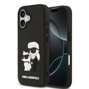 Karl Lagerfeld 3D Rubber Karl and Choupette Zadní Kryt pro iPhone 17 Black KLHCP17S3DRKCNK