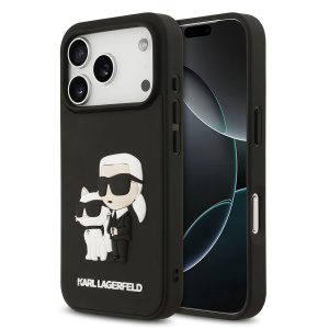 Karl Lagerfeld 3D Rubber Karl and Choupette Zadní Kryt pro iPhone 17 Pro Black KLHCP17L3DRKCNK