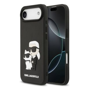 Karl Lagerfeld 3D Rubber Karl and Choupette Zadní Kryt pro iPhone Air Black KLHCP17M3DRKCNK