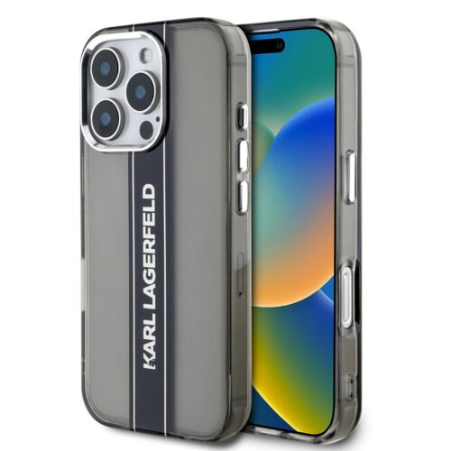 Karl Lagerfeld IML Stripe Logo Zadní Kryt pro iPhone 16 Pro Black KLHCP16LHCFCPSCK