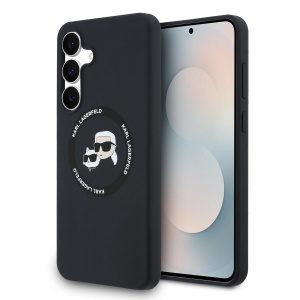 Karl Lagerfeld Liquid Silicone K&CH Heads MagSafe Zadní Kryt pro Samsung Galaxy S25 FE Black KLHMS25FESKCHTCK