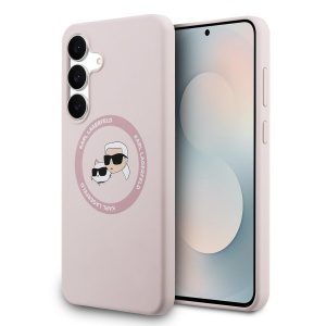 Karl Lagerfeld Liquid Silicone K&CH Heads MagSafe Zadní Kryt pro Samsung Galaxy S25 FE Pink KLHMS25FESKCHTCP