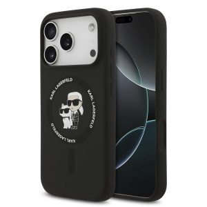 Karl Lagerfeld Liquid Silicone Karl and Choupette MagSafe Zadní Kryt pro iPhone 17 Pro Black KLHMP17LSCMKCRHK