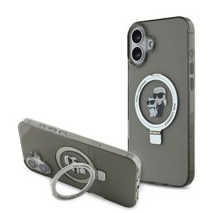 Karl Lagerfeld Ringstand Karl and Choupette MagSafe Zadní Kryt pro iPhone 16 Black KLHMP16SHMRSKCK