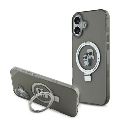 Karl Lagerfeld Ringstand Karl and Choupette MagSafe Zadní Kryt pro iPhone 16 Plus Black KLHMP16MHMRSKCK