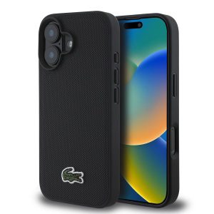 Lacoste Iconic Petit Pique Woven Logo MagSafe Zadní Kryt pro iPhone 16 Plus Black LCHMP16MPVCK