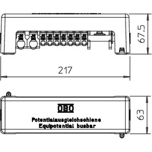 Lišta potenciálového vyrovnání OBO 1801 VDE 217mm CuZn šedá 5015650 - Obrázek 2