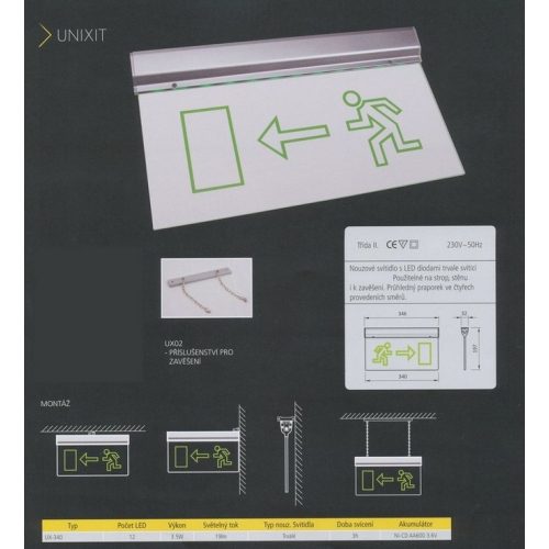 Nouzové svítidlo Fulgur Unixit UX340 LED 3h s piktogramem vlevo/vpravo + držák UX01 - Obrázek 2
