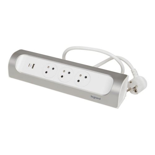 Prodlužovací kabel 1m rohový blok 3zásuvky s USB A+C Legrand 49406 bílá/hliník - Obrázek 2