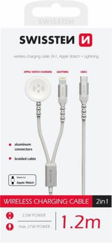 SWISSTEN OPLETENÝ MAGNETICKÝ KABEL 2v1 PRO APPLE WATCH A LIGHTNING
