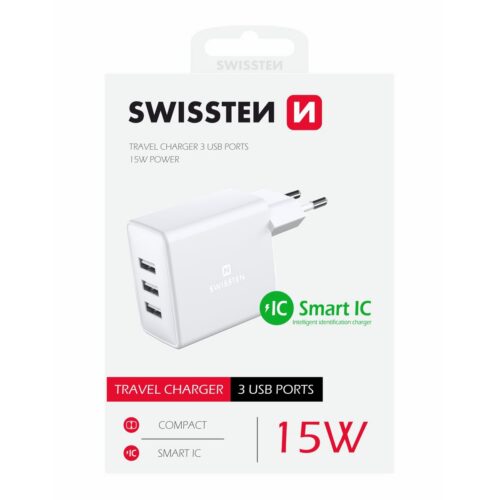 SWISSTEN SÍŤOVÝ ADAPTÉR 3x USB 3A 15W BÍLÝ 22052100