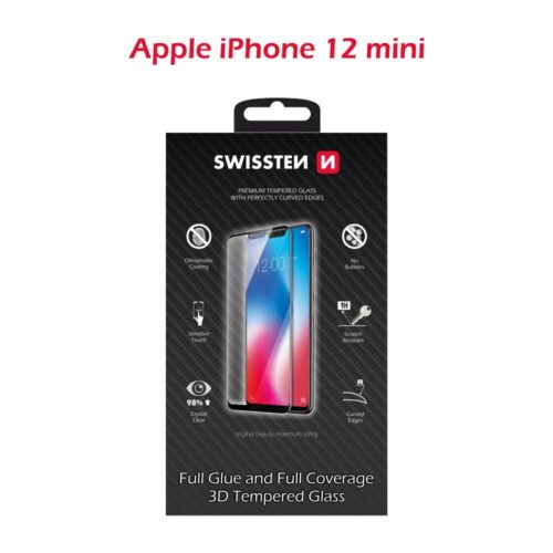 SWISSTEN ULTRA DURABLE 3D FULL GLUE GLASS APPLE IPHONE 12 MINI BLACK 8595217473096