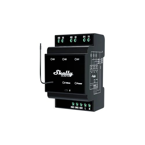 Spínací modul na DIN lištu Shelly Wave PRO 3 3x16A Z-Wave
