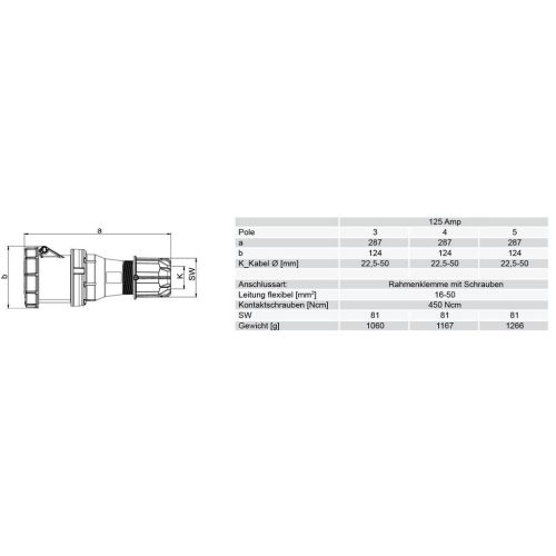 Spojka PCE 245-6 125A/5P/400V IP67 - Obrázek 2