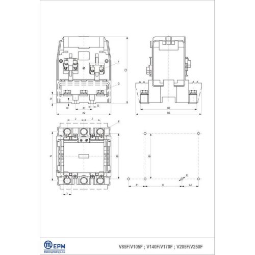 Stykač 250A 3P Elektropřístroj V250F 220-230V/50HZ 2NO+2NC - Obrázek 2