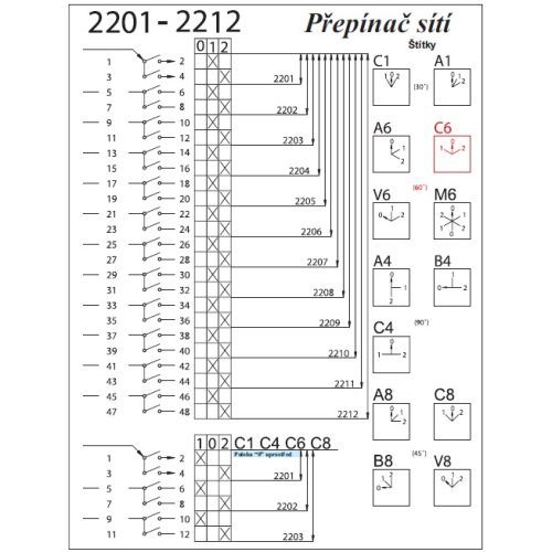 Vačkový spínač SEZ S25 JD 2203 C6 25A/3P přepínač sítí černá páčka 1/0/2 - Obrázek 2