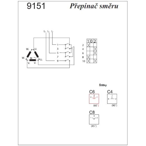 Vačkový spínač SEZ S25 JD 9151 C6 25A/3P reverzní černá páčka 1/0/2 - Obrázek 2