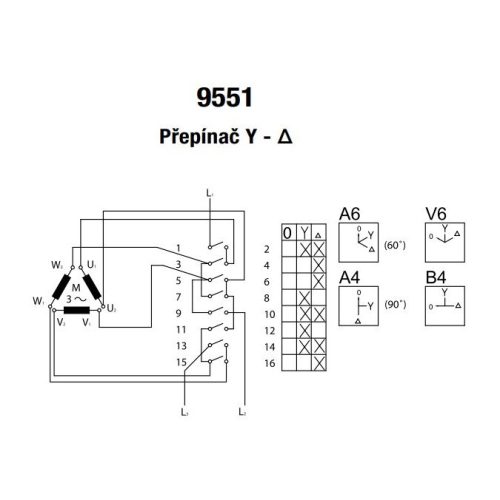 Vačkový spínač SEZ S25 JPU 9551 A6 25A/3P hvězda/trojúhelník černá páčka 0/Y/D - Obrázek 2