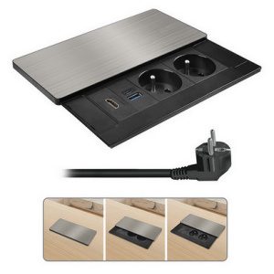 Vestavný blok zásuvek s posuvným krytem 2 zásuvky HDMI USB A+C 20W PD 2m stříbrný Solight PP128C-PD20-HDMI