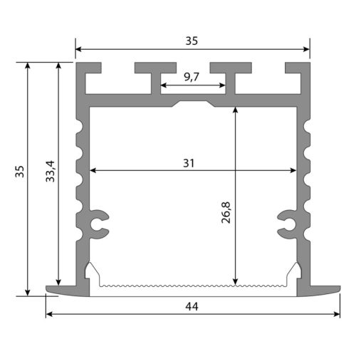Vestavný hliníkový profil McLED VX 44x35mm s mléčným difuzorem 2m ML-761.030.02.2 - Obrázek 2