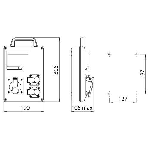 Zásuvková skříň ETI EDS8D RCD 2/1 32 B IP44 2x230V 1x32A/5p 001105851 - Obrázek 2