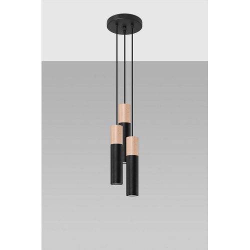 Závěsné svítidlo SOLLUX Pablo 3P GU10 3x40W bez zdroje ocel černá/přírodní dřevo SL.1014 - Obrázek 2