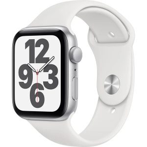Apple Watch SE (2022) 44mm Cellular (Stav A-) Stříbrné s bílým sportovním řemínkem MRGE3QC/A