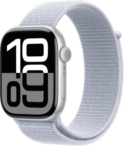 Apple Watch Series 10 (2024) 46mm GPS (Zánovní) Stříbrná + oblačně modrý provlékací sportovní řemínek MR9V3QC/A