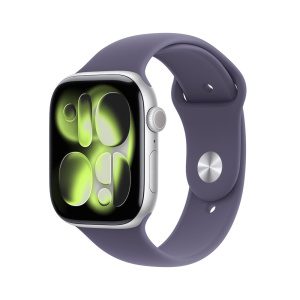 Apple Watch Series 11 GPS 42mm stříbrné hliníkové pouzdro s mlžně fialovým sportovním řemínkem - S/M