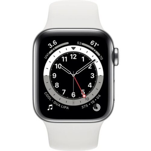 Apple Watch Series 6 40mm Cellular (Stav A) Stříbrná nerezová ocel s bílým sportovním řemínkem MRGE3QC/A - Obrázek 2