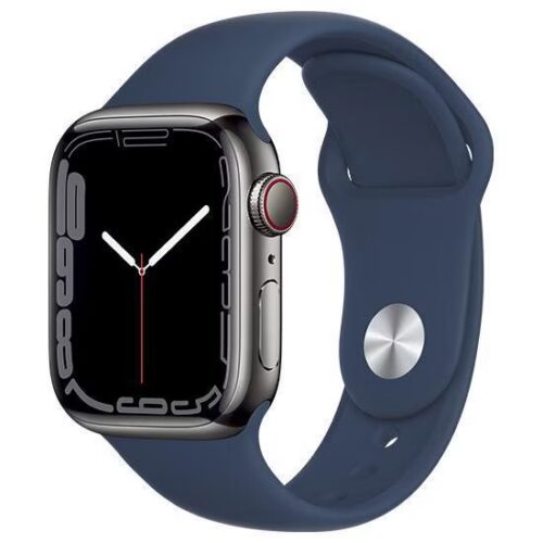 Apple Watch Series 7 41mm Cellular (Stav A) Grafitově šedá ocel s temně modrým sportovním řemínkem