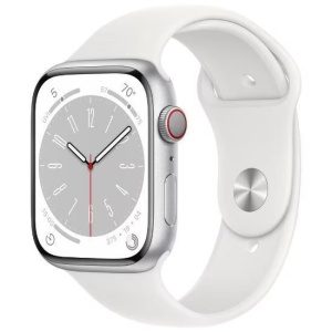 Apple Watch Series 9 45mm Celullar (Stav A) Stříbrné s bílým sportovním řemínkem MNK43CS/A