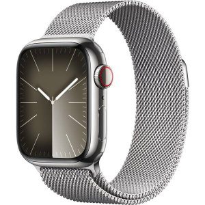 Apple Watch Series 9 45mm GPS (Zánovní) Nerezová ocel s temně modrým sportovním řemínkem MNK43CS/A