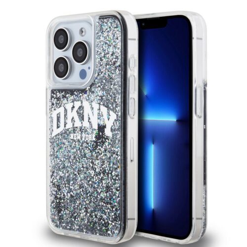 DKNY Liquid Glitter Arch Logo Zadní Kryt pro iPhone 15 Pro Black DKHCP15LLBNAEK