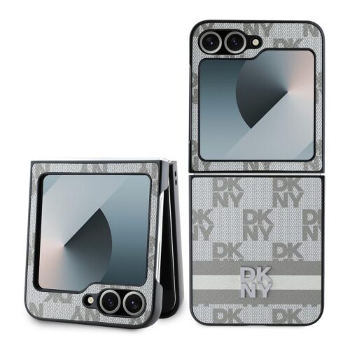 DKNY PU Leather Checkered Pattern and Stripe Zadní Kryt pro Samsung Galaxy Z Flip 6/7 FE Beige DKHCZF6PCPTSSE
