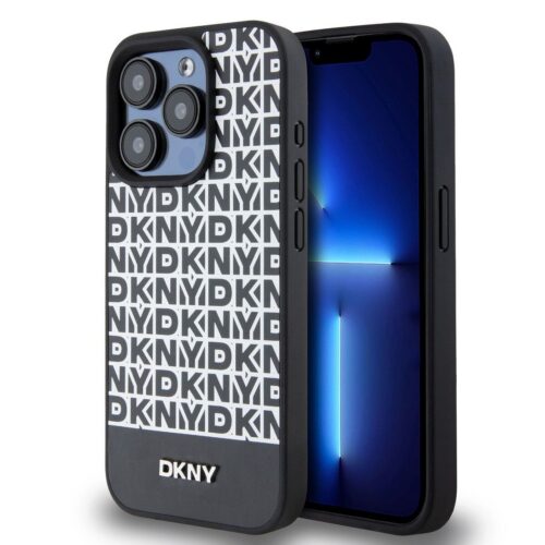 DKNY PU Leather Repeat Pattern Bottom Stripe MagSafe Zadní Kryt pro iPhone 12/12 Pro Black DKHMP12MPSOSPK